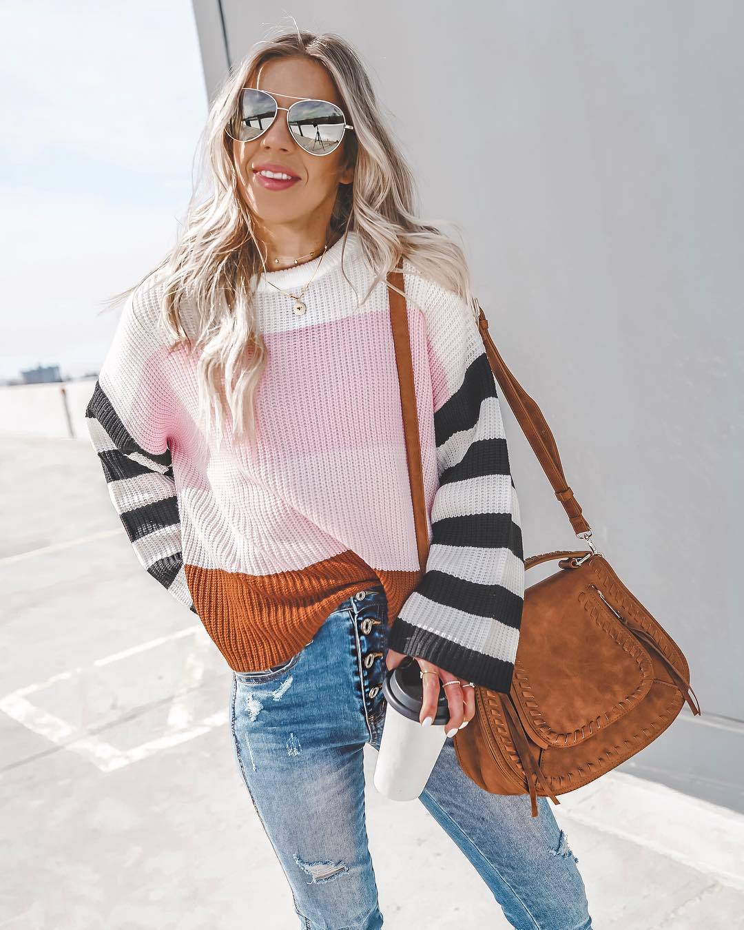 2021 Autumn and Winter New Women Clothing Color Splicing Knitwear