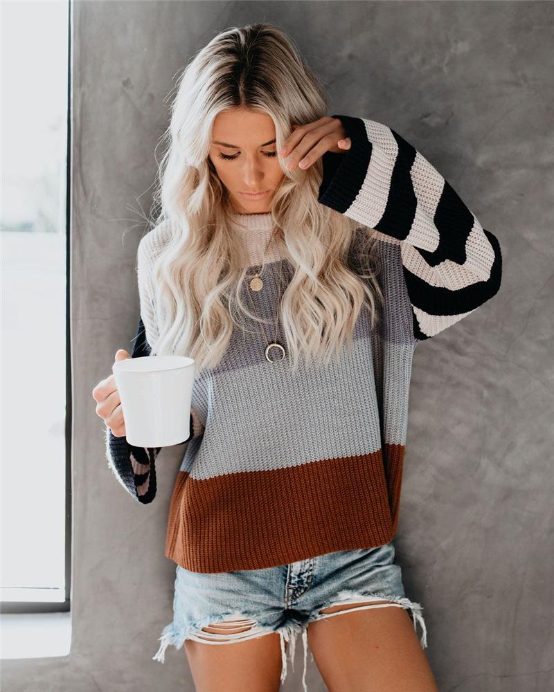 2021 Autumn and Winter New Women Clothing Color Splicing Knitwear