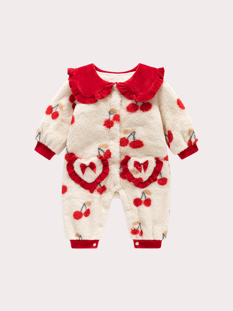 Autumn and Winter New Arrival Baby Girls Cherry Pattern Polar Fleece