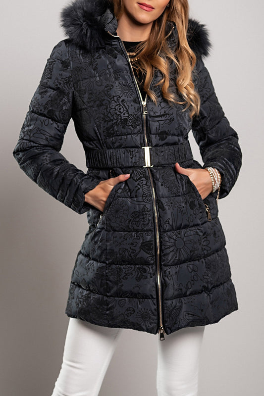 Fashion Print Long Padded Winter Jacket Remma, Dark Gray