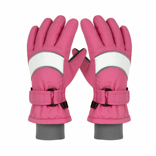 Pink and white Kid Winter Ski Gloves S4 with Thinsulate insulation and waterproof nylon fabric displayed front view