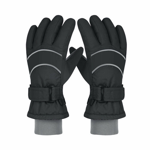 Pair of Kid Winter Ski Gloves S4 with 3M Thinsulate insulation and waterproof nylon fabric, black and gray design