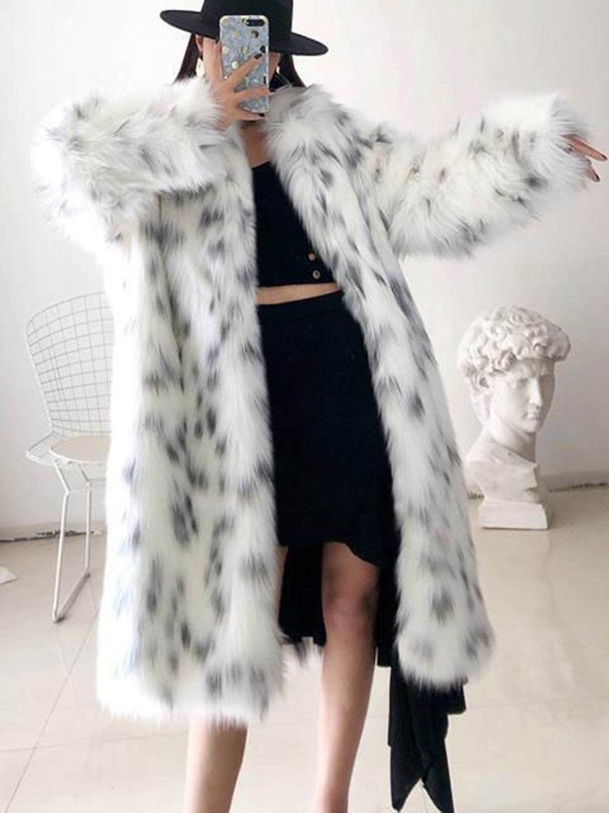 Women Winter New Faux Fox Fur Coats Ladies Casual Snow Leopard Print