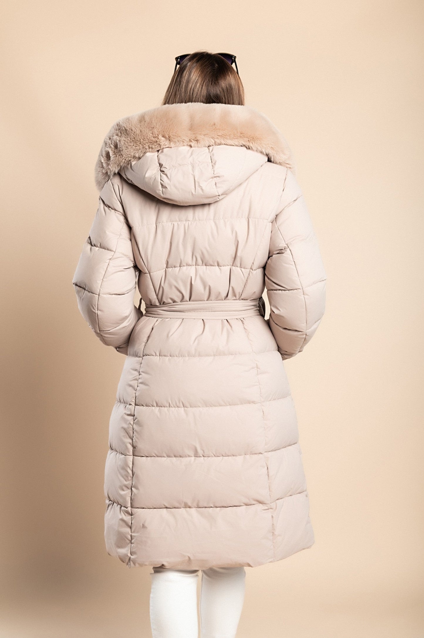 Padded winter jacket with faux fur, beige