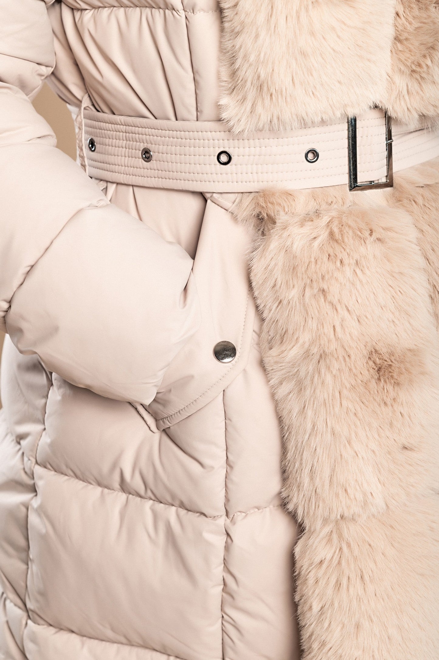 Padded winter jacket with faux fur, beige