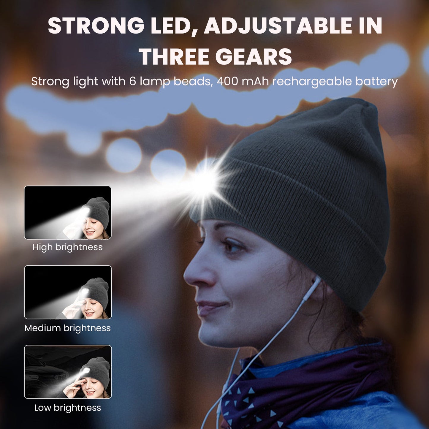 Knit Beanie Hat with Lights for Men & Women, Winter Outdoor LED