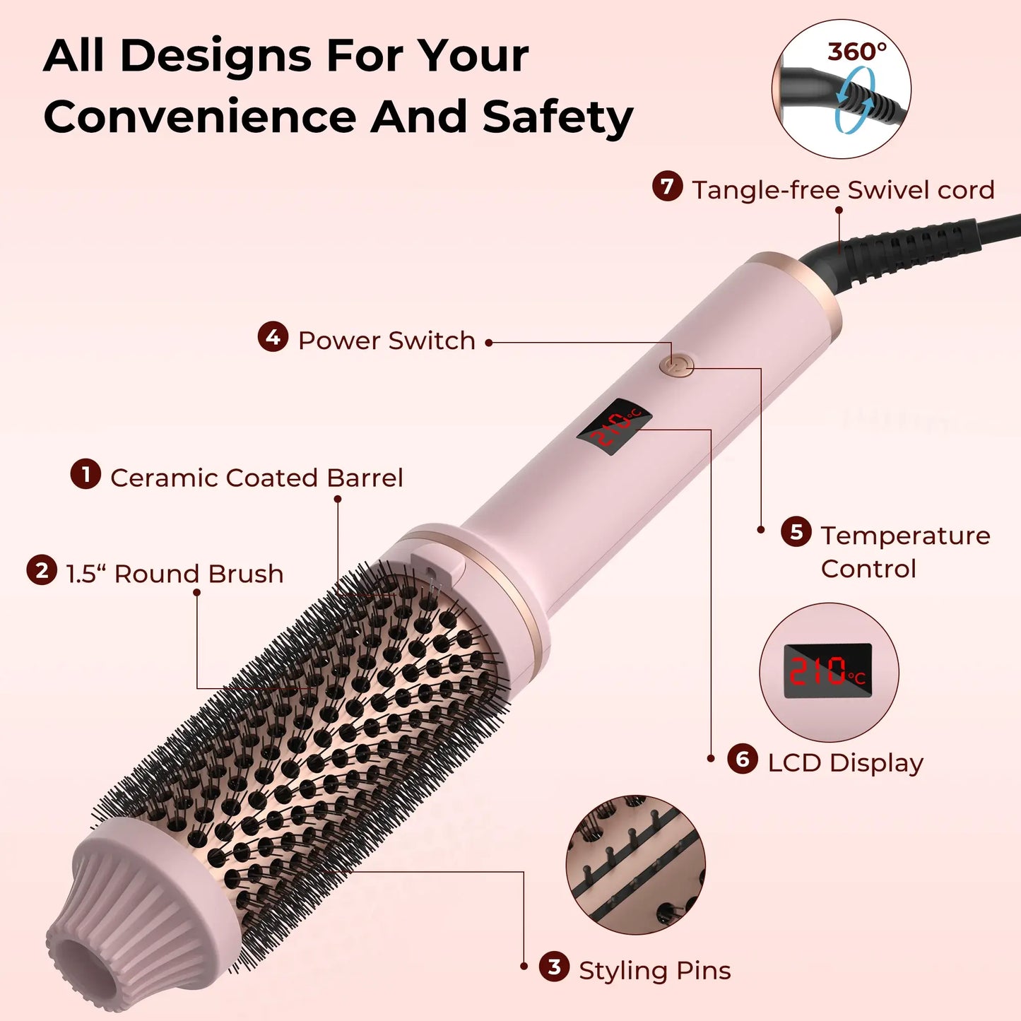 Professional Heated Curling Brush for Effortless Curls