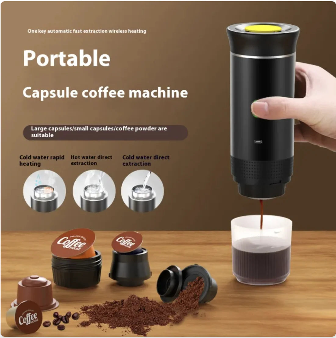 Compact Wireless Espresso Maker for On-the-Go Brewing