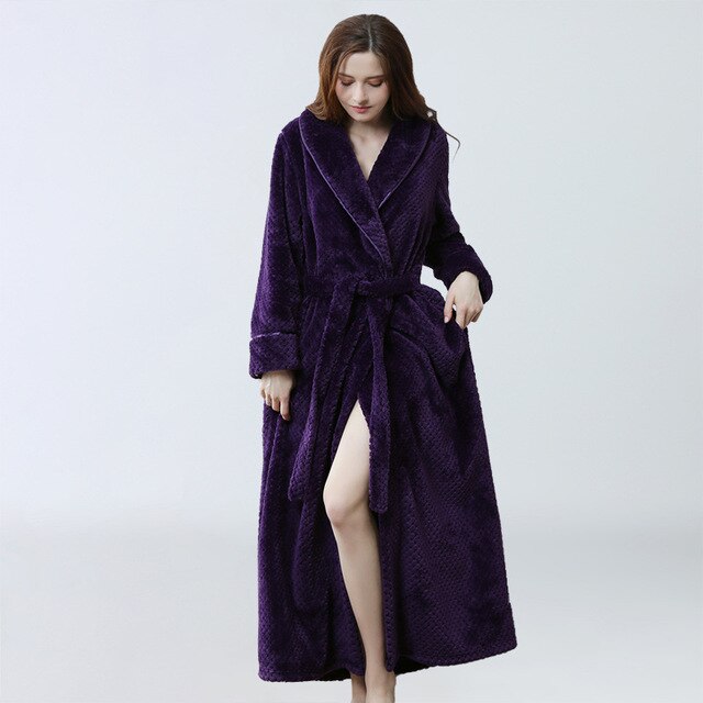 Women Winter Extra Long Robe Soft Warm Plus Size Flannel Peignoir Preg