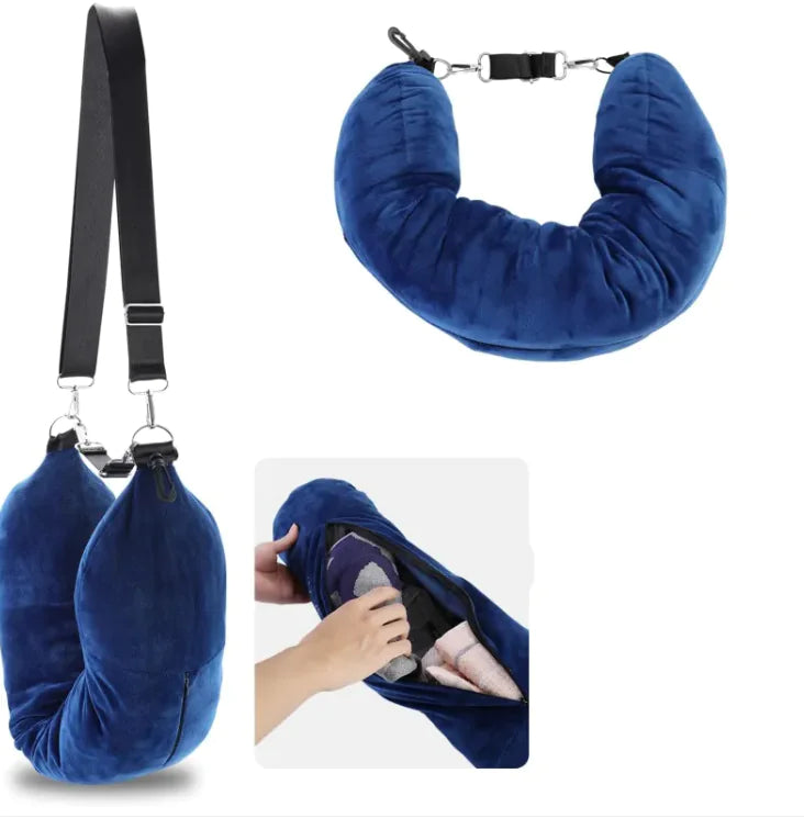 Innovative Travel U-Shaped Pillow with Refillable Clothing Storage