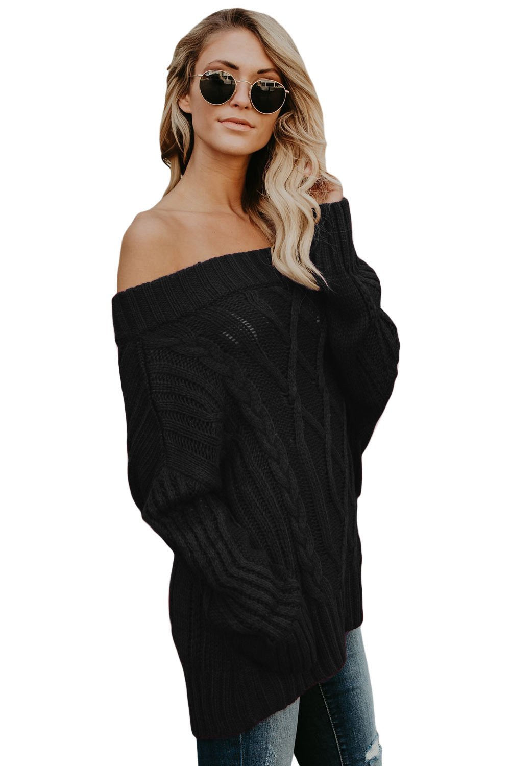 Fashion Black Off The Shoulder Winter Sweater