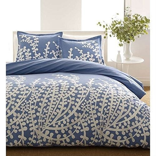 Full / Queen 100-Percent Cotton 3-Piece Comforter Set with Blue White