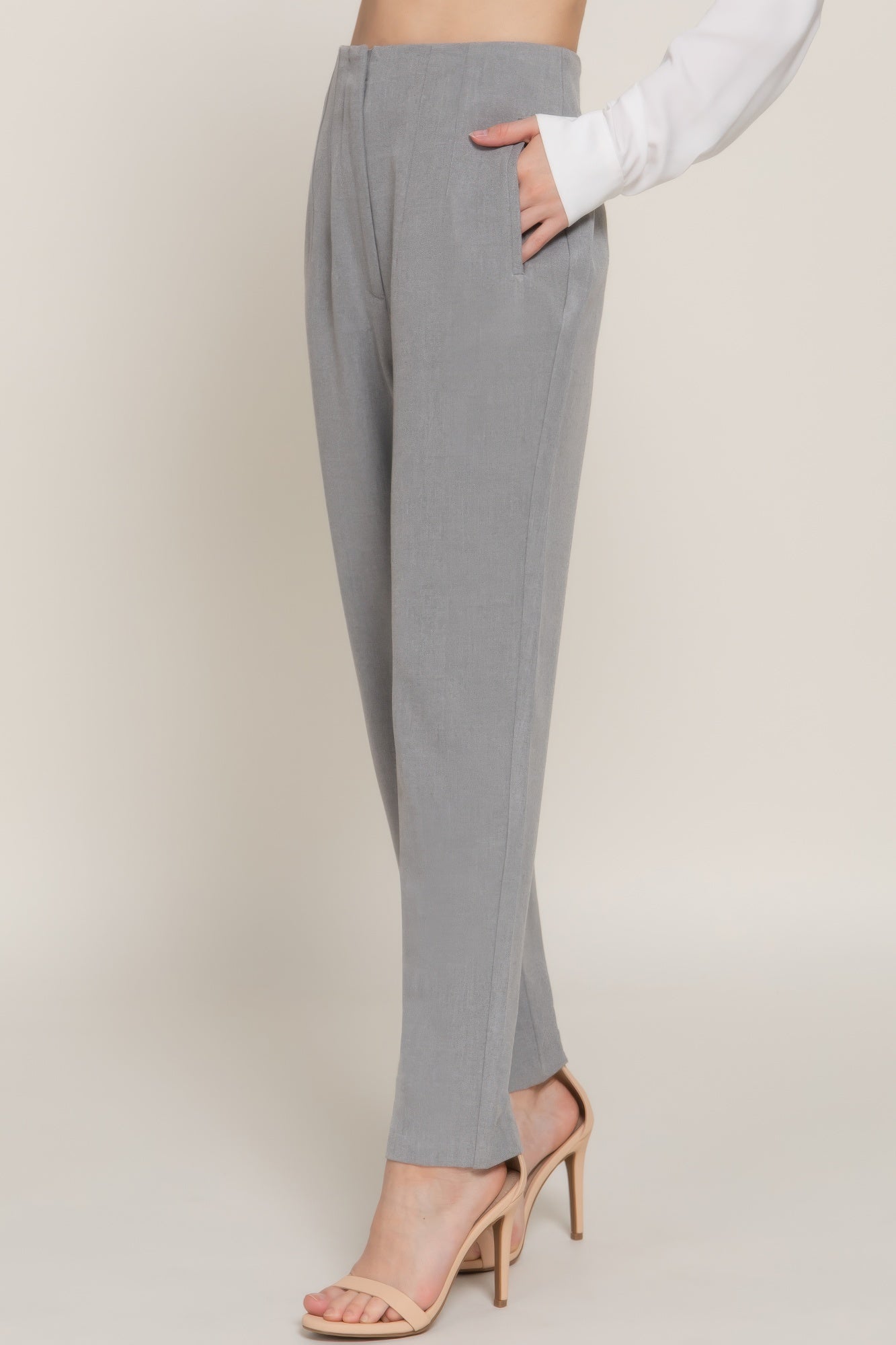 High Waist Pintuck Detail Long Pants