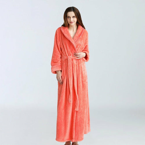 Women Winter Extra Long Robe Soft Warm Plus Size Flannel Peignoir Preg