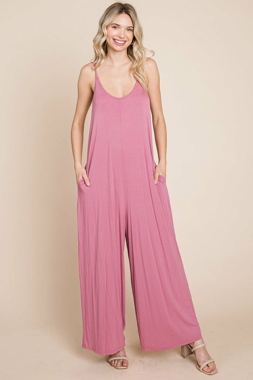 Sleeveless Wide Leg Pocketed Jumpsuit