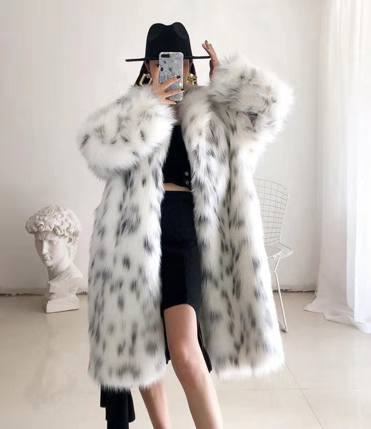 Women Winter New Faux Fox Fur Coats Ladies Casual Snow Leopard Print