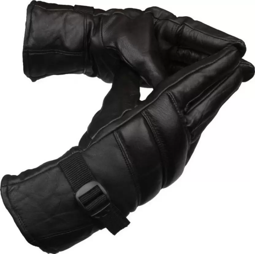 Adjustable Strap Solid Winter Men Gloves- black