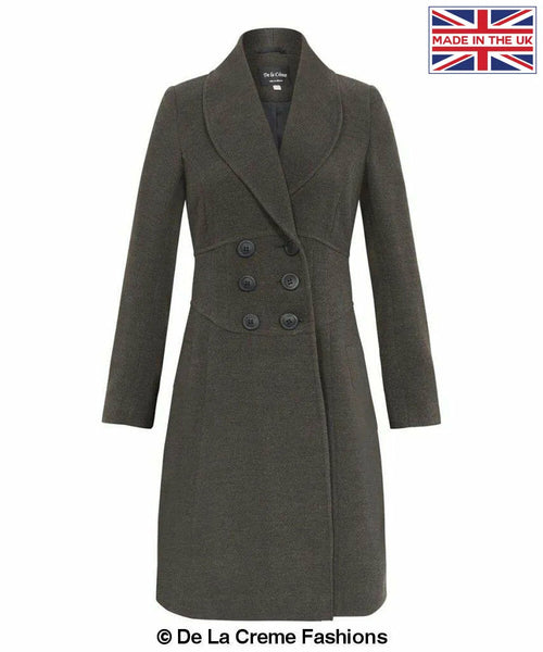 De La Creme - Womens Slim Fit Double Breasted Roll Collared Coat