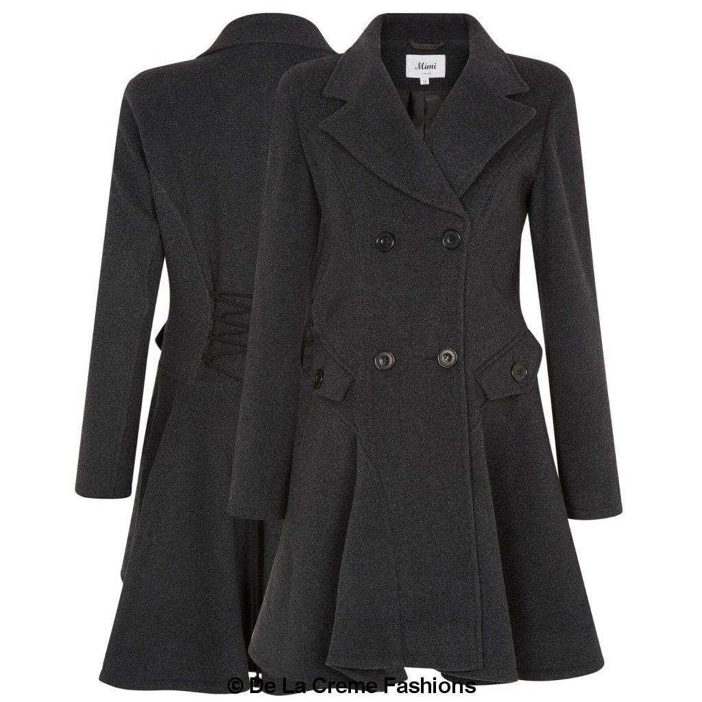 Wool blend double-breasted skater coat from De La Creme Fashions, featuring elegant button details and side pockets.