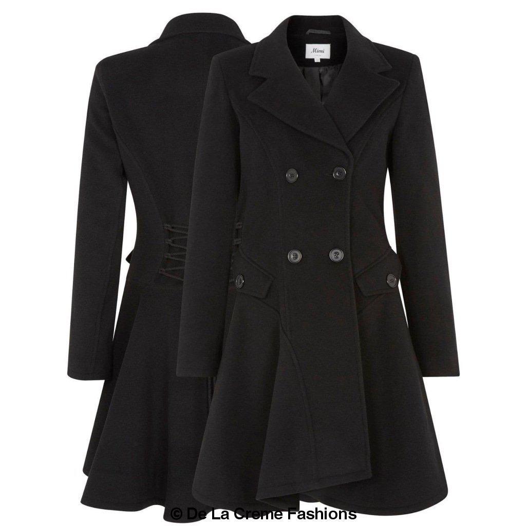 Wool Blend Double Breasted Skater Coat by De La Creme Fashions, featuring elegant button details and side pockets.