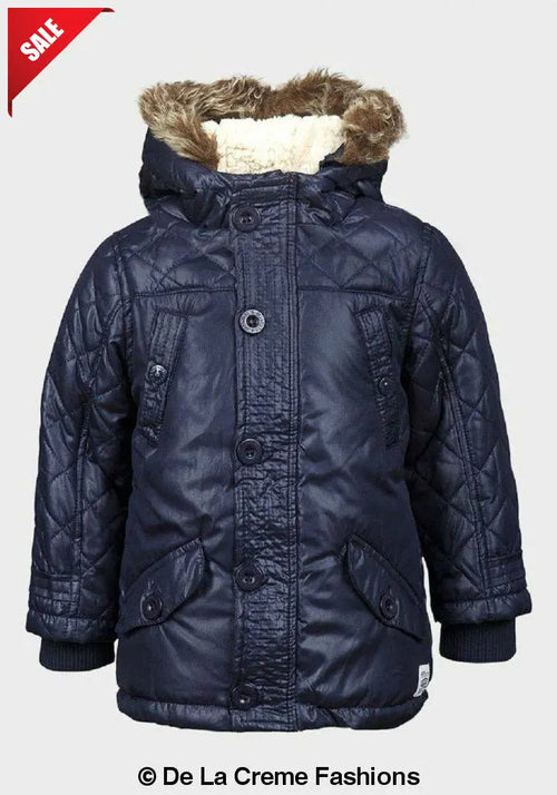 Boys' ink navy Minoti quilted winter jacket with faux fur hood on sale