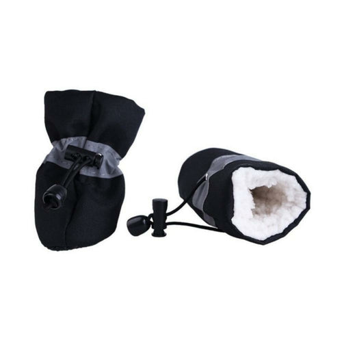 Dogs Winter Warm Shoes 4 PCS Set with anti-slip soft rubber sole and cozy fleece lining for pet safety and comfort