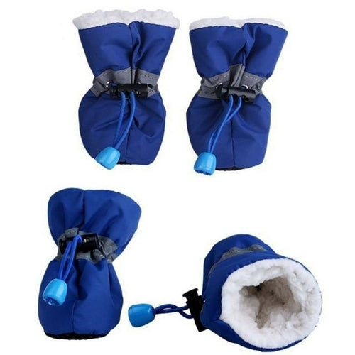 Blue Dogs Winter Warm Shoes 4 PCS Set with anti-slip rubber soles and cozy fleece lining, displayed from various angles.