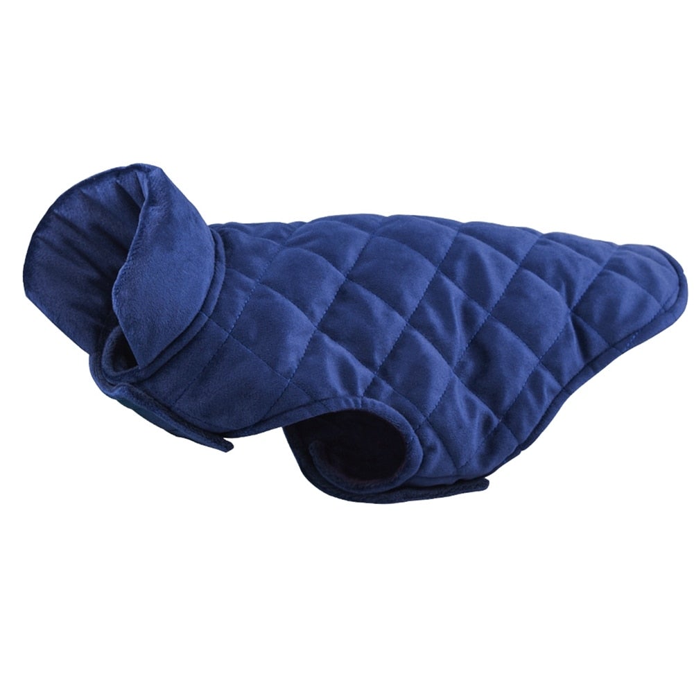 Blue quilted Dogs Winter Warm Vest made of 100% cotton for pet comfort and warmth during cold weather.