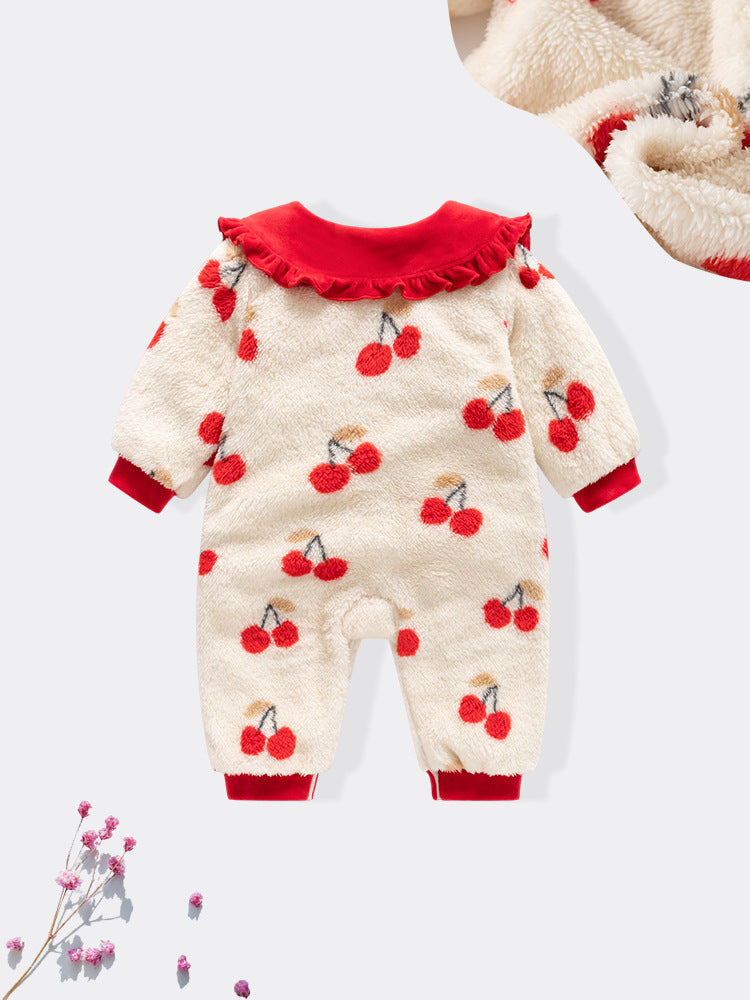 Autumn and Winter New Arrival Baby Girls Cherry Pattern Polar Fleece