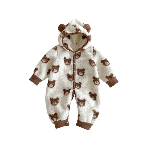 Winter New Arrival Baby Cute Teddy Hooded Design Warm Fleece Rompers