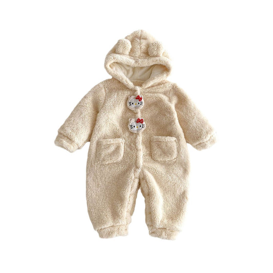 Winter New Arrival Baby Cute Teddy Hooded Design Warm Fleece Rompers