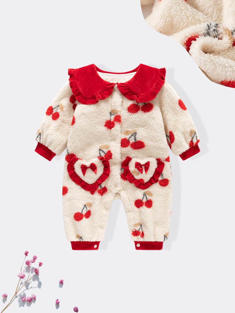 Autumn and Winter New Arrival Baby Girls Cherry Pattern Polar Fleece