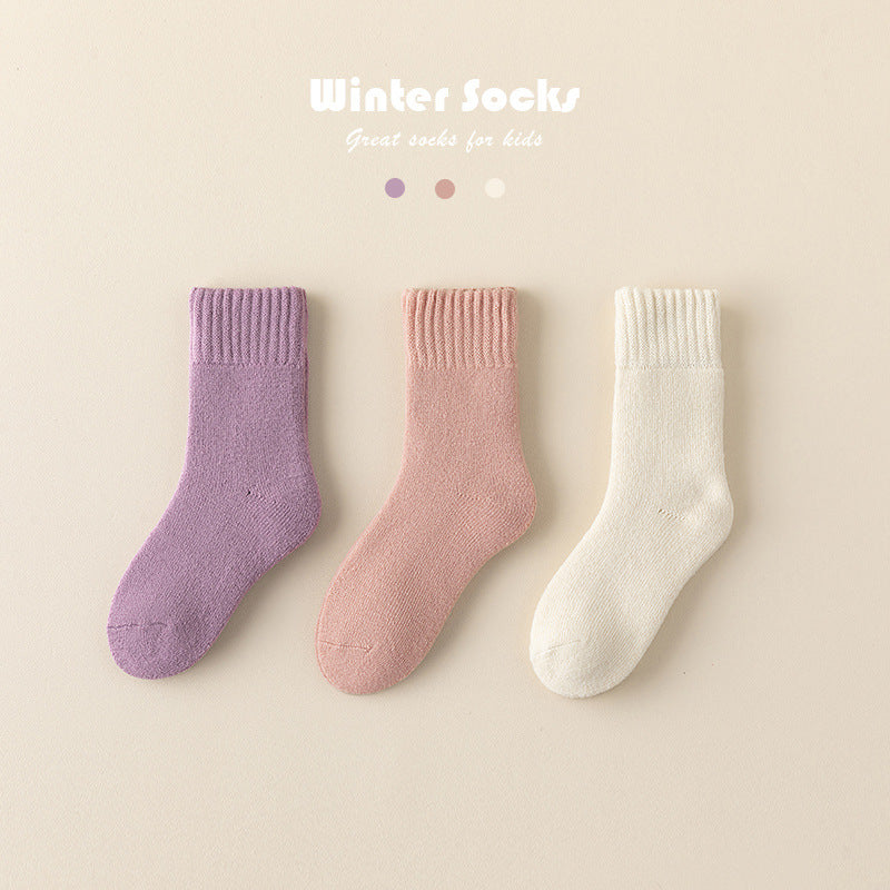 Winter/Autumn Candy-Colored Mid-Calf Socks in Combed Cotton for Warmth