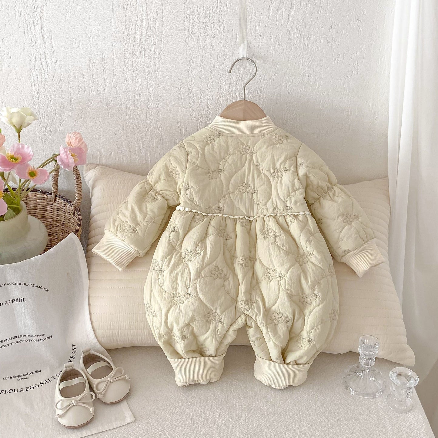 Winter New Arrival Baby Girls Simple Solid Color Floral Embroidered