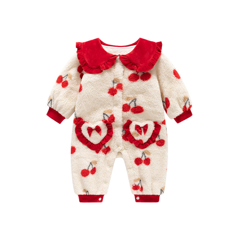 Autumn and Winter New Arrival Baby Girls Cherry Pattern Polar Fleece