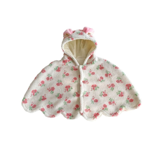 Autumn and Winter Baby Girl Floral Pattern Warm Cozy Fleece Cape