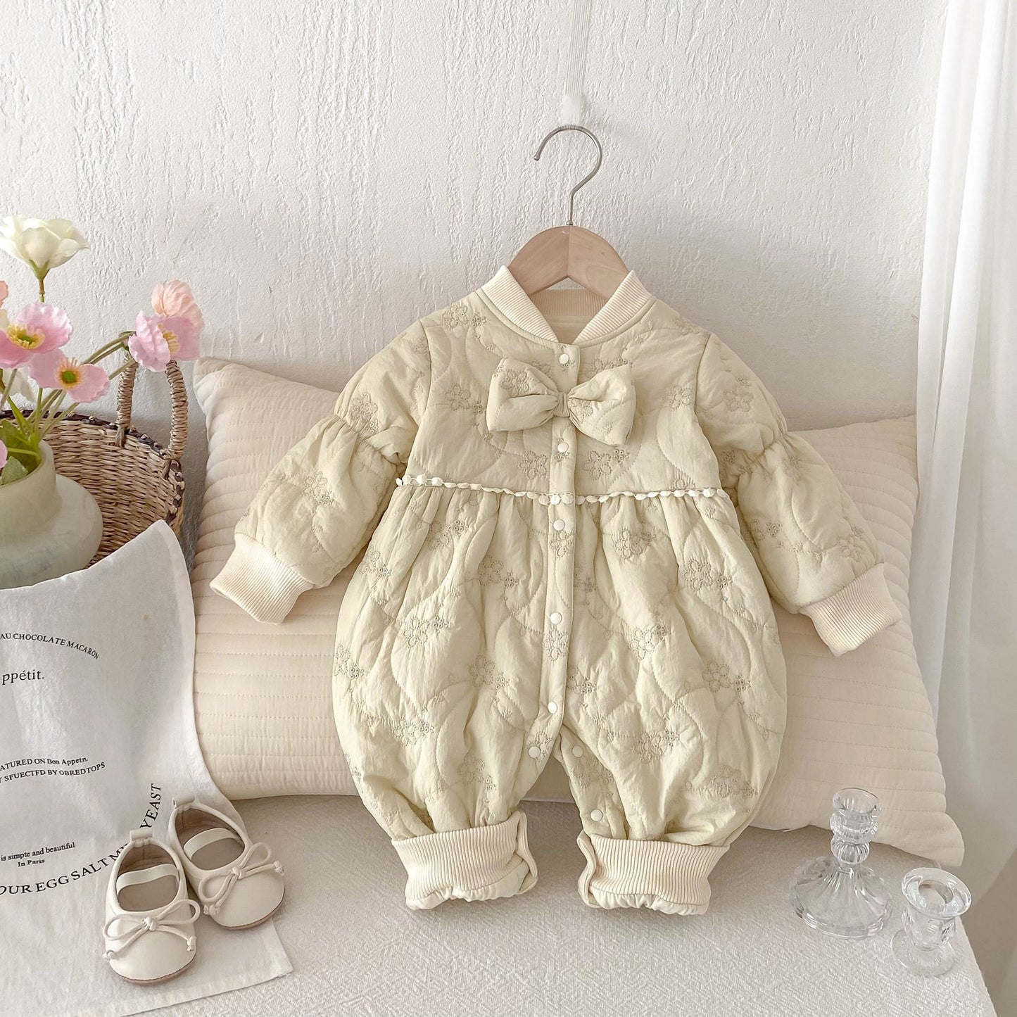 Winter New Arrival Baby Girls Simple Solid Color Floral Embroidered