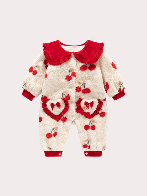 Autumn and Winter New Arrival Baby Girls Cherry Pattern Polar Fleece