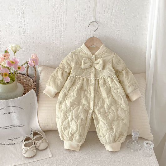 Winter New Arrival Baby Girls Simple Solid Color Floral Embroidered