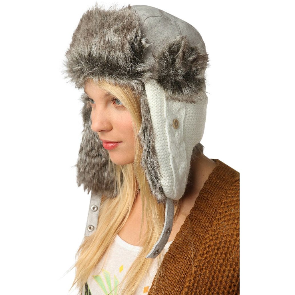 Urban Outfitters Wool & Faux Fur Knit Winter Trapper Aviator Hat -